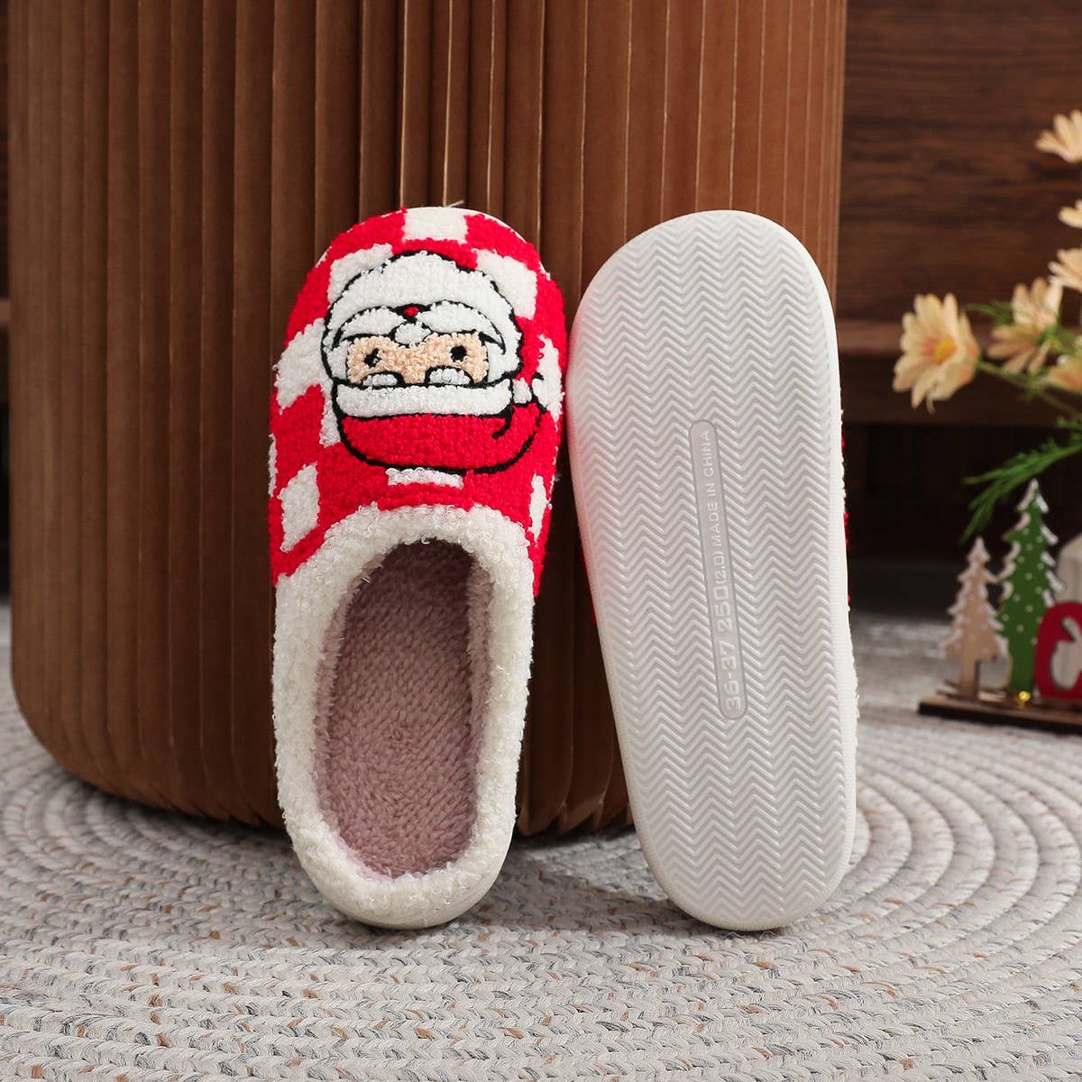 CHRISTMAS PLAID SANTA CLAUS COTTON SLIPPERS