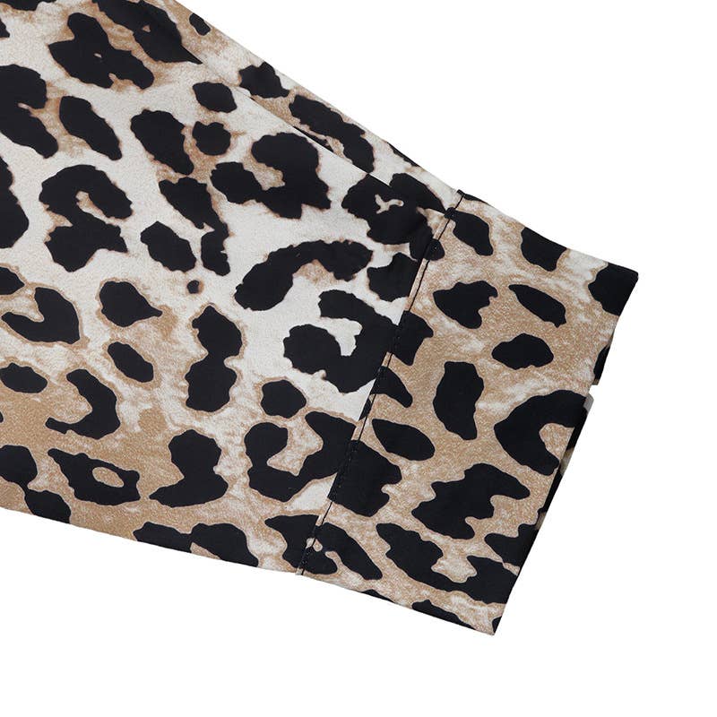 Retro leopard print stand-up collar A-line dress