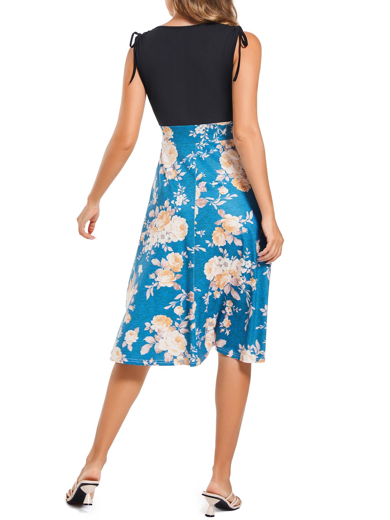 VEST KNIT PATCHWORK SPLIT PRINT DRESS