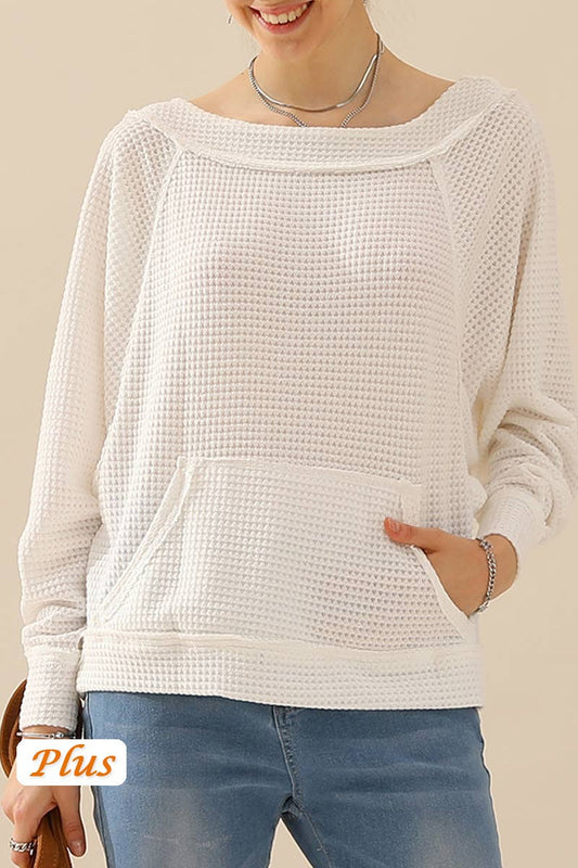 Cwttl1098_Boat Neck Pullover Sweater Pocketed Knit Top