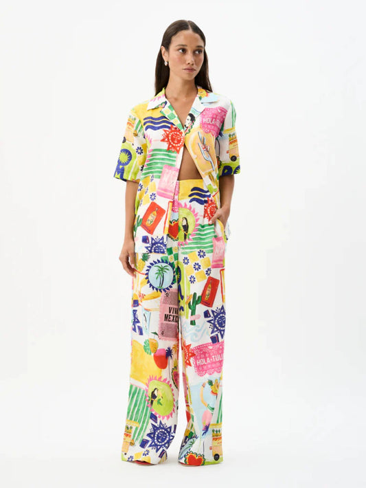 Fashion abstract printed shirt trousers suit