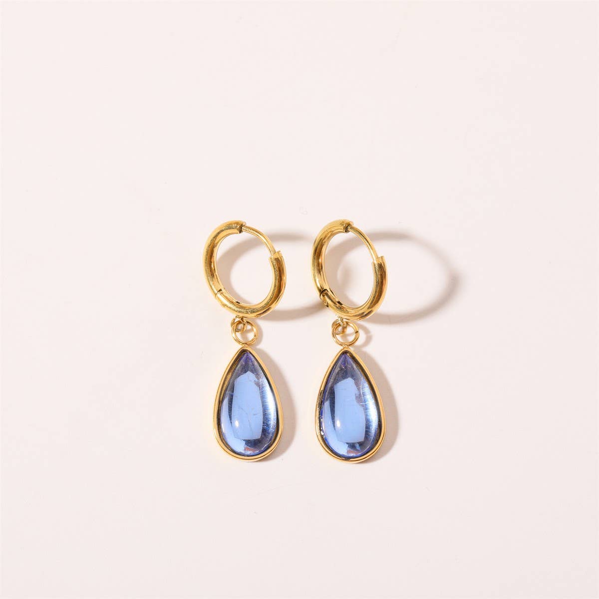 Teardrop Birthstone Earrings Gold Stainless