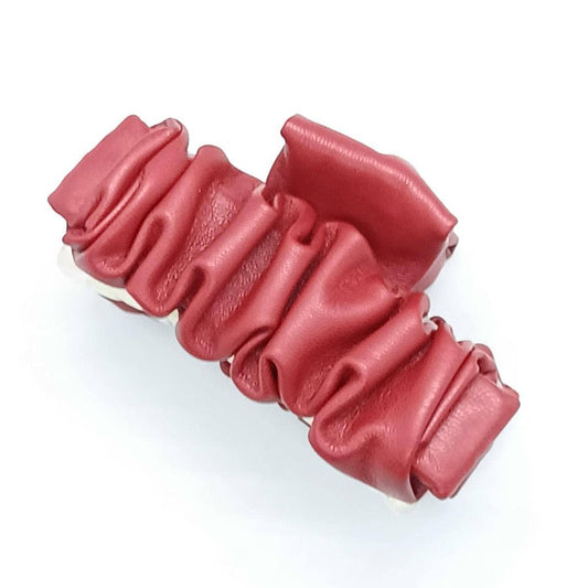Solid Color Ruched Wave PU Leather Hair Clip_CWAHA6374