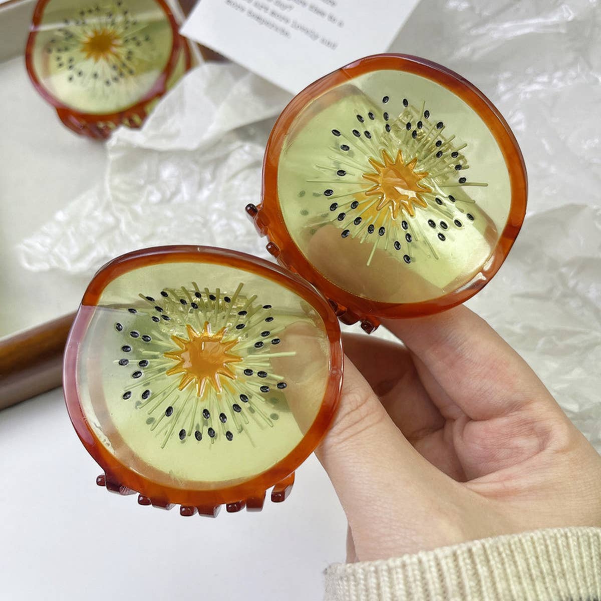 Quirky Kiwi Fruit Acetate Hair Claw, Back Bun Clip_CWAHA1340