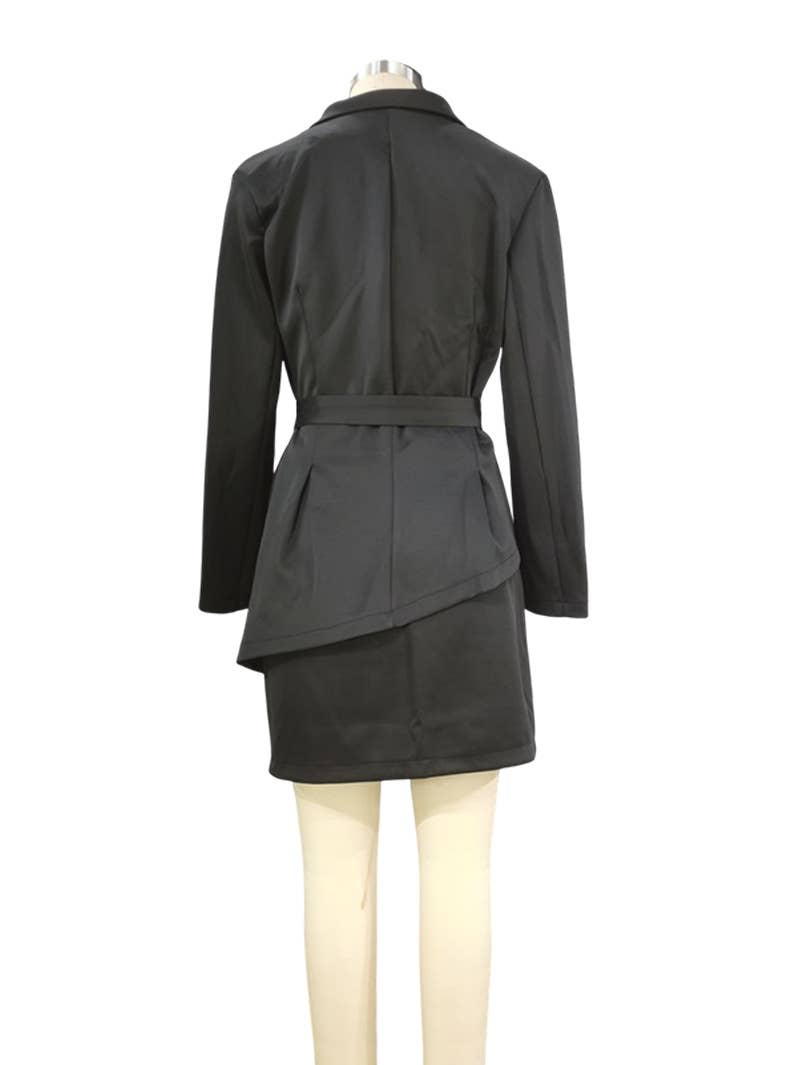 SOLID COLOR PROFESSIONAL SUIT SKIRT TWO-PIECE SET