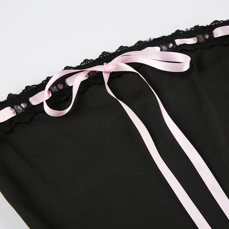 BACKLESS TOP TOP SOLID COLOR LACE-UP DRESS