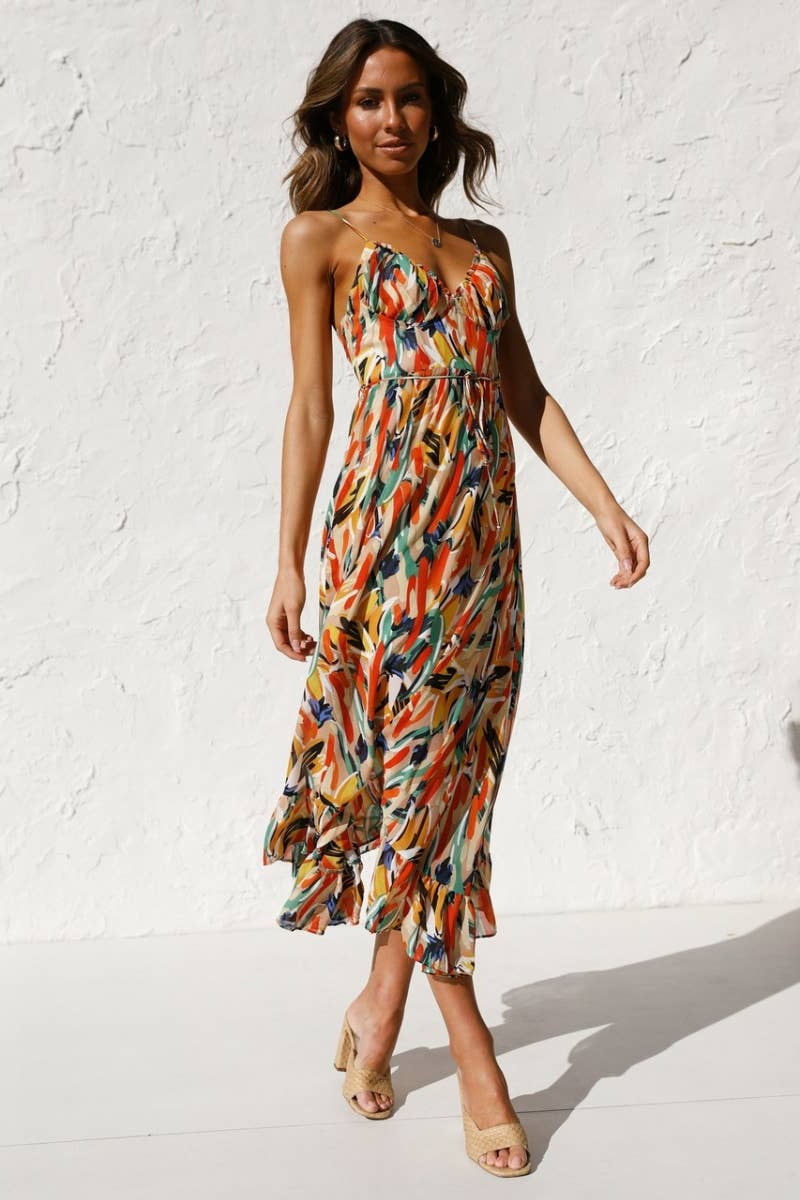CWDHL0280_WOMEN'S SUMMER PRINT SEXY HALTER LONG DRESS