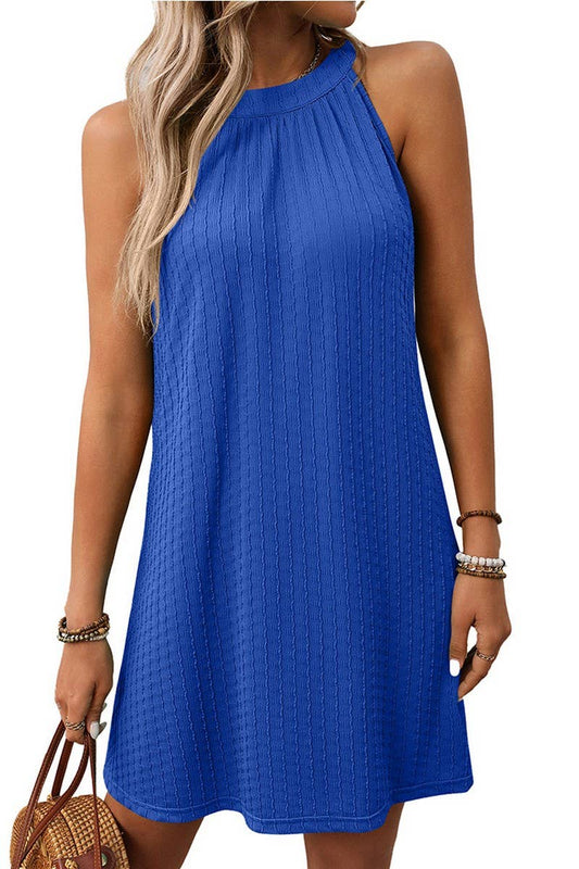 CWDHL0700_SOLID COLOR HALTERNECK SLEEVELESS DRESS