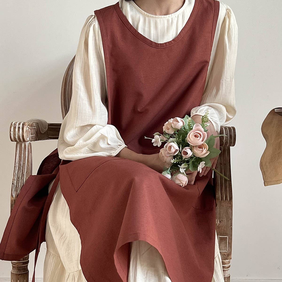 Waistband Cotton linen Aprons with pockets