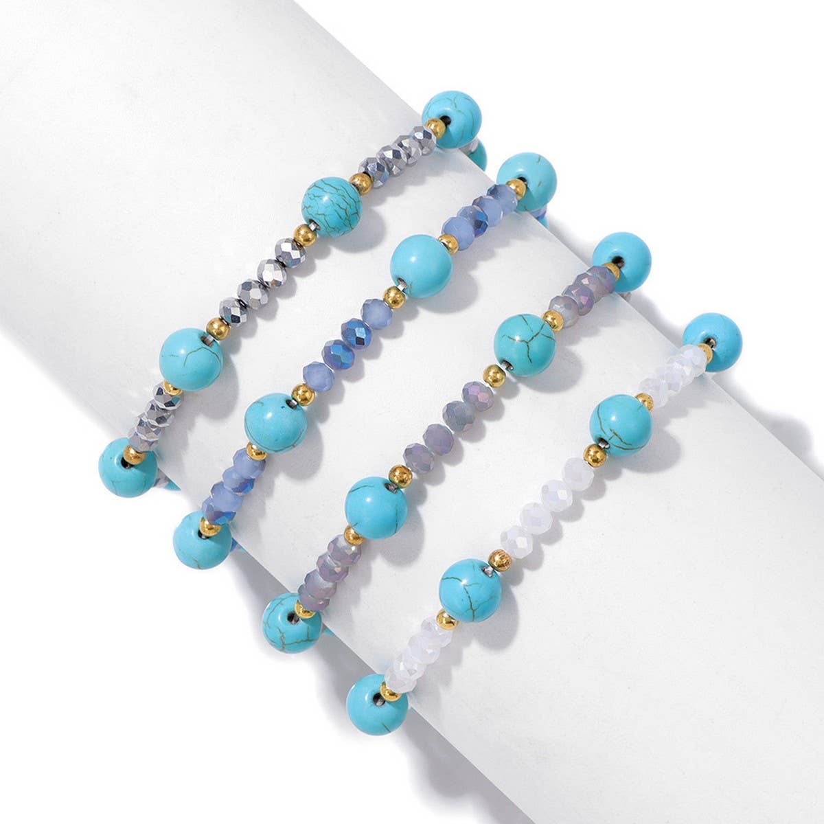 CWAJE4237_FASHION TURQUOISE GLASS BEAD STRETCH BRACELET