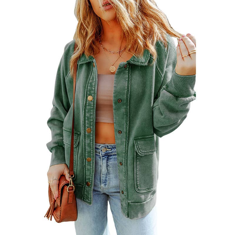 Vintage washed woolen coat with folded collar