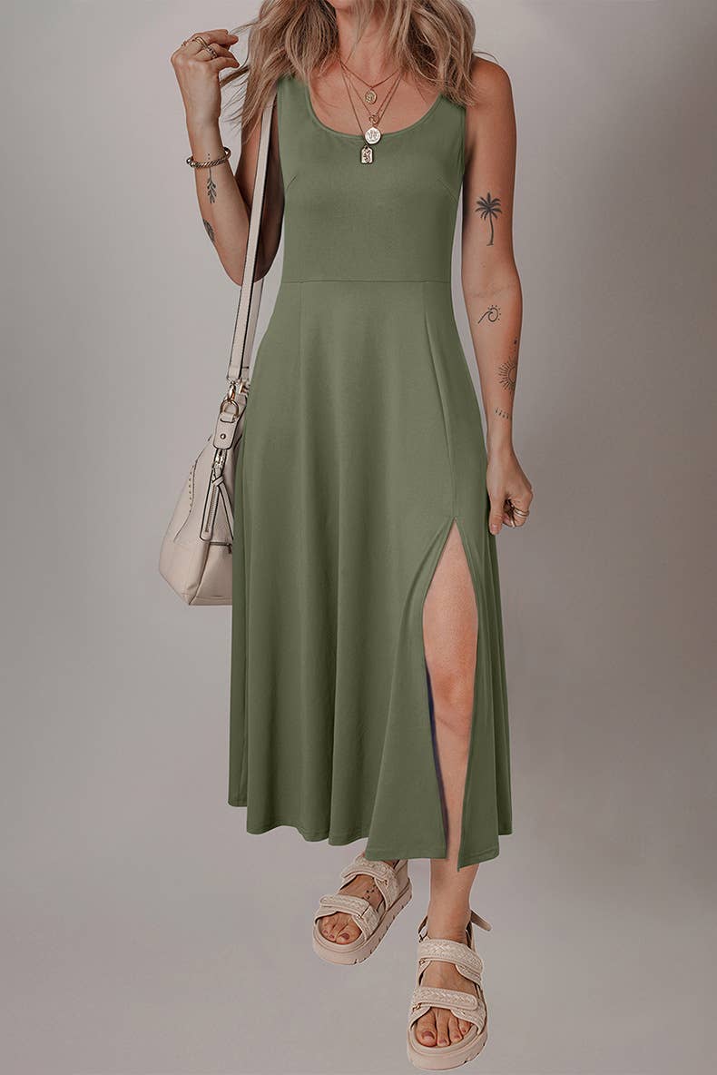 Elegant solid-color fashion sleeveless dress