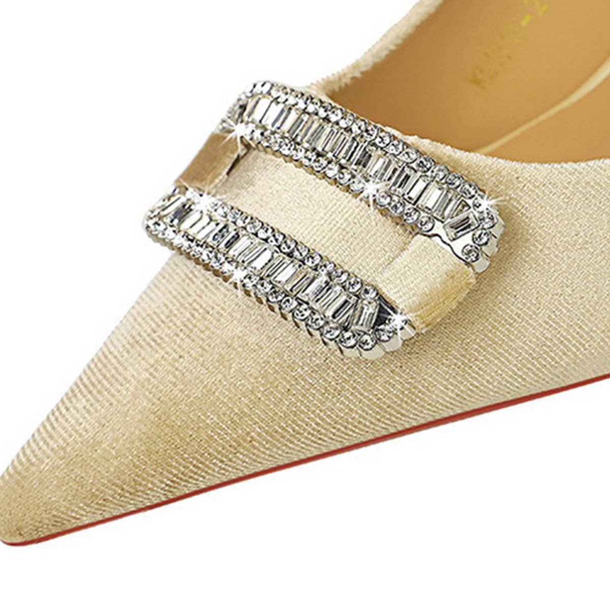 SHALLOW POINTED TOE DIAMOND BUCKLE HIGH HEELS