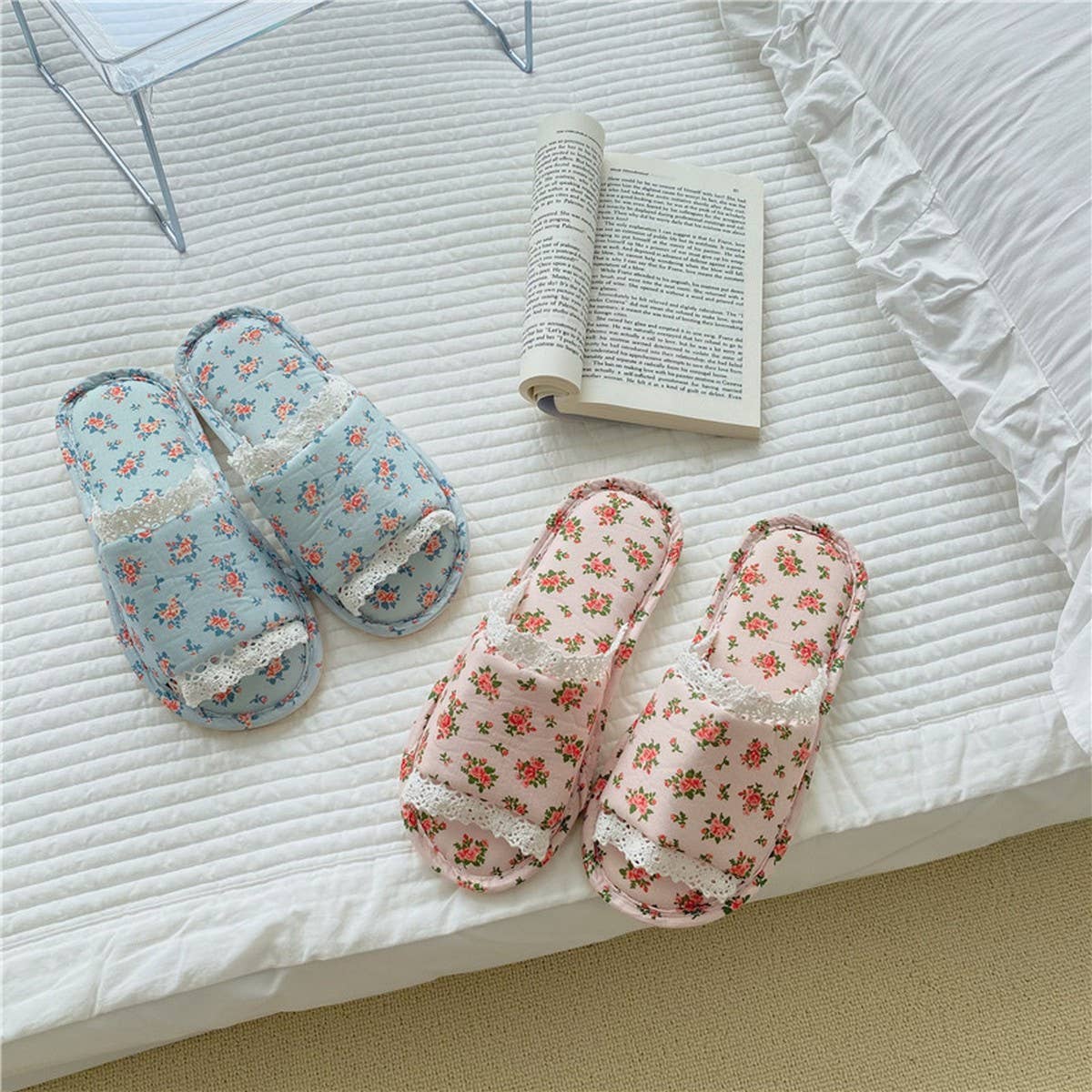 RETRO PASTORAL SMALL FLORAL LACE HOME SLIPPERS_CWMM2973