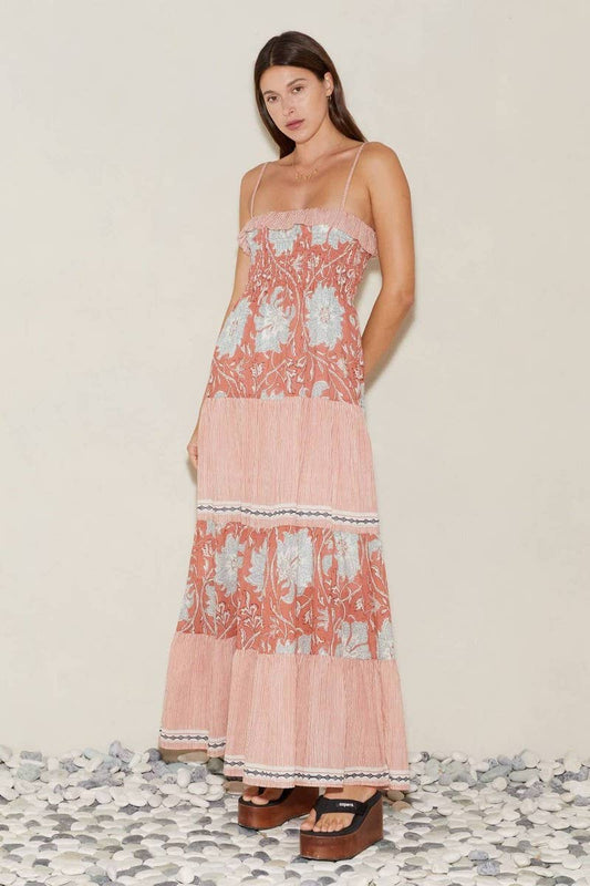 CWDMD5697_ADJUSTABLE STRAP STRIPED FLORAL SLEEVELESS DRESS