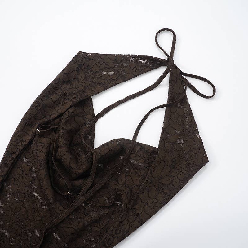 Lace Halter Backless Mini Dress