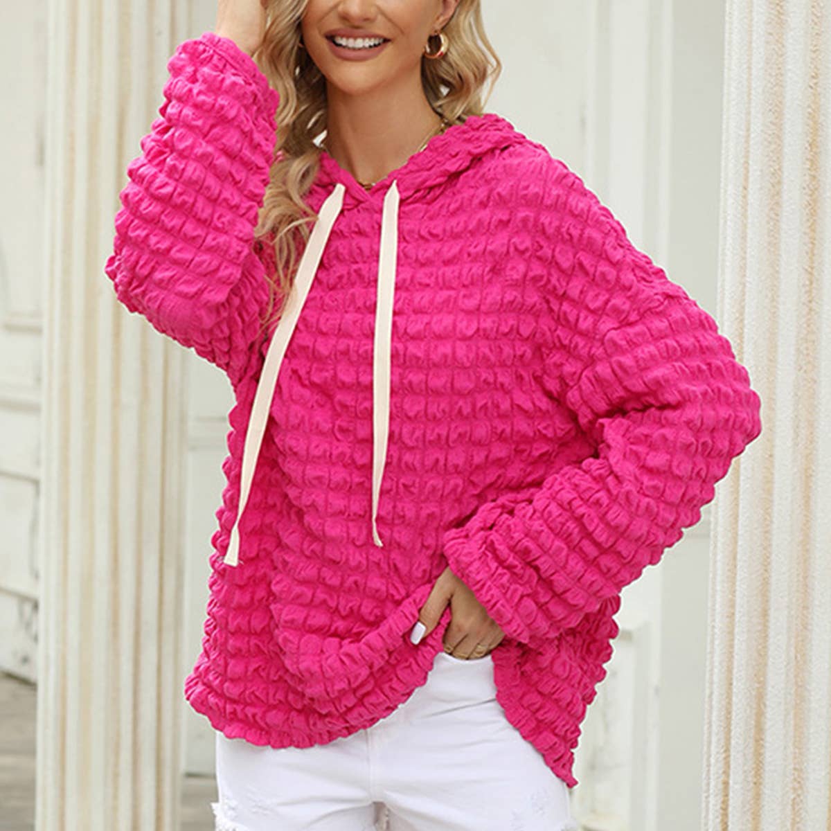 SOLID COLOR CASUAL HOODED LONG-SLEEVED HOODIE