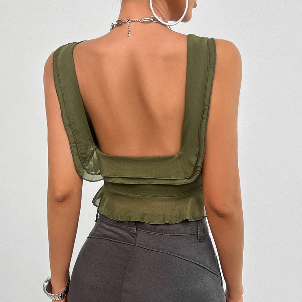 SLEEVELESS U NECK GAUZE TOP BLOUSE_CWTBLSL0207