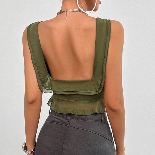 SLEEVELESS U NECK GAUZE TOP BLOUSE_CWTBLSL0207