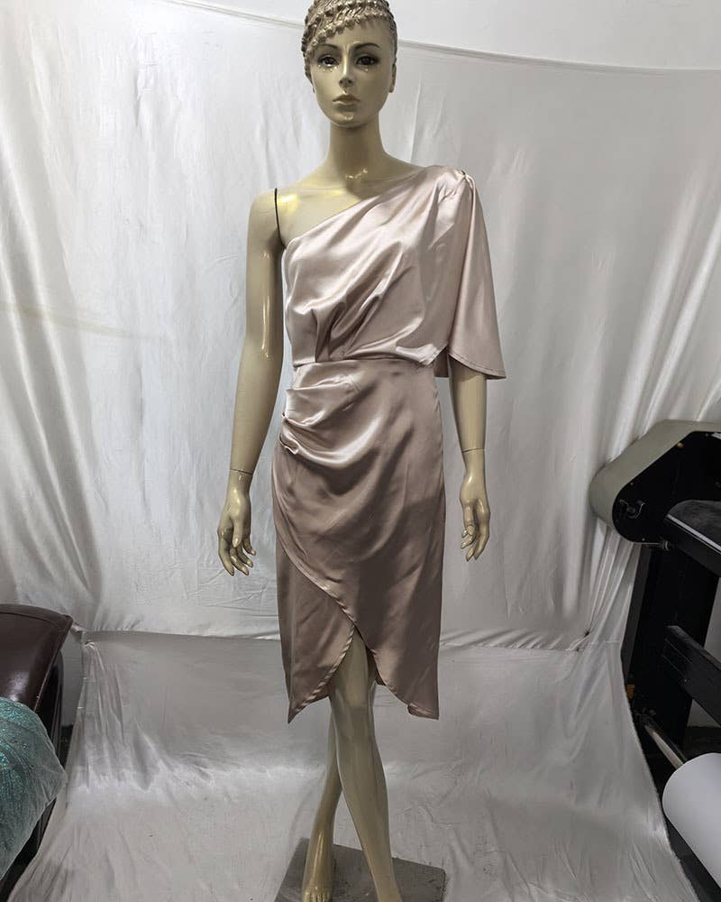 IRREGULAR MID-WAIST DRESS WITH SLOPING SHOULDERS