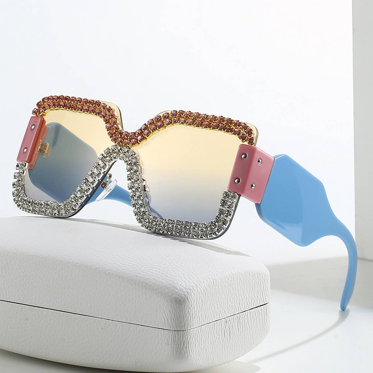 FRAMELESS ONE-PIECE DOUBLE ROW DIAMOND SUNGLASSES