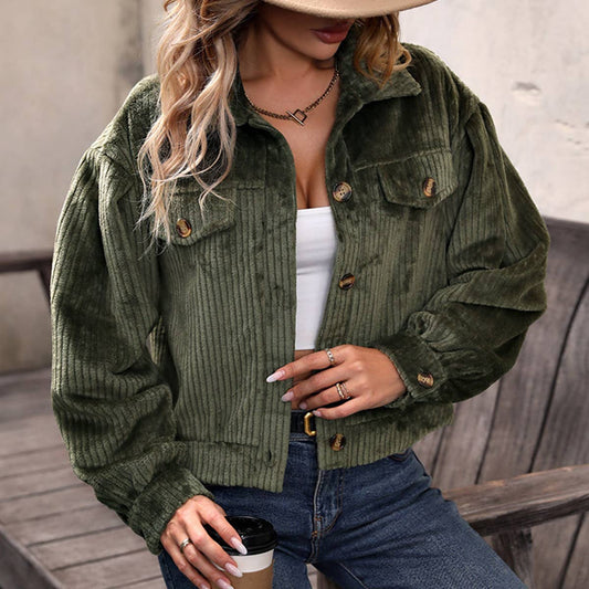 WOMEN PLUSH LAPEL SINGLE BREASTED CASUAL JACKETS_CWOJA0559