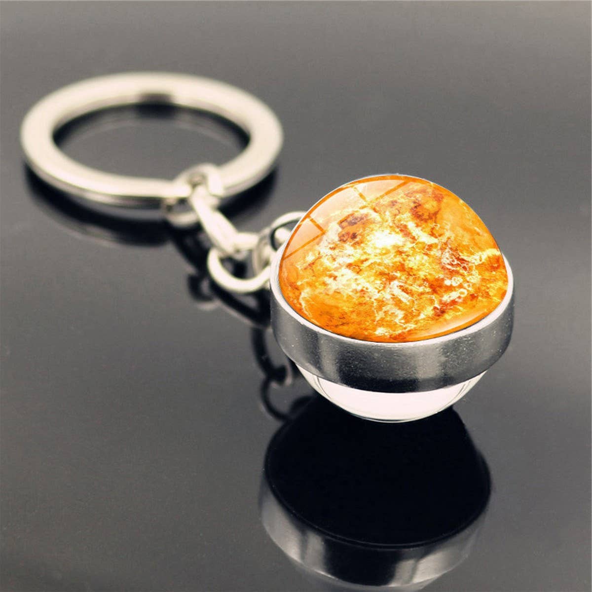 DOUBLE SIDED GLASS BALL KEYCHAIN PENDANT JEWELRY