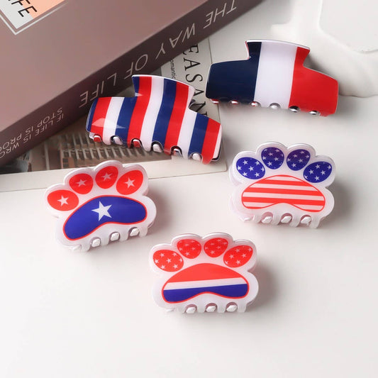 CWAHA1238_4TH OF JULY FLAG PETAL SHAPE HAIR CLAW CLIP