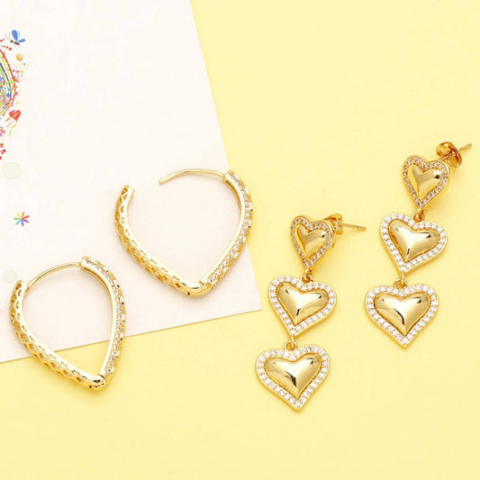 GOLD PLATED HEART SHAPED PENDANT EARRINGS