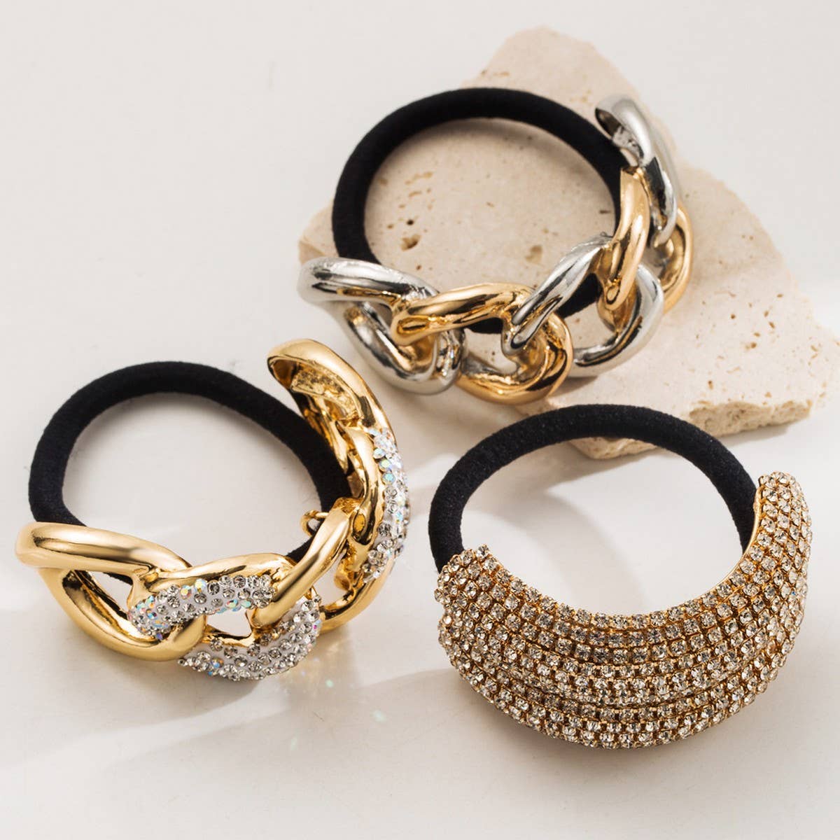 Metallic Rhinestone Elastic Hair Tie for Women