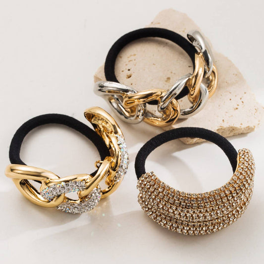 Metallic Rhinestone Elastic Hair Tie for Women