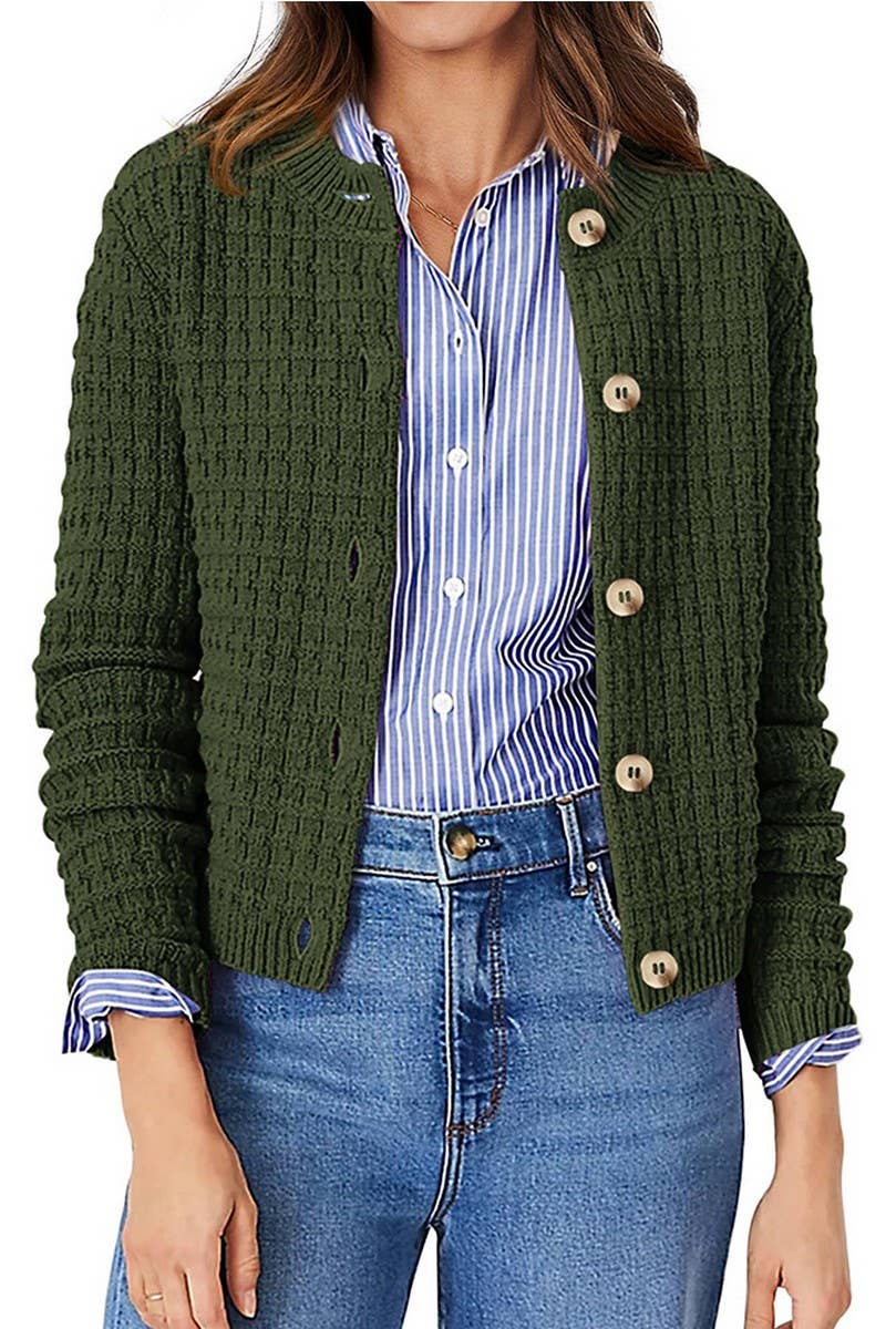 CWOCAL00612_SOLID COLOR KNIT CARDIGAN CASUAL SWEATER