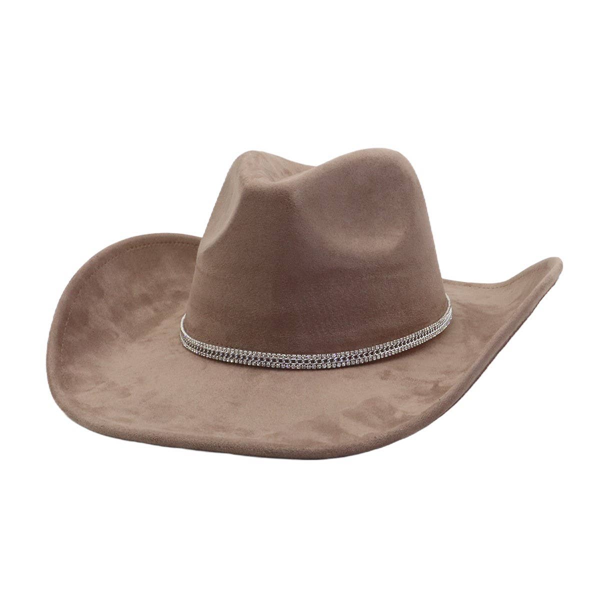 Suede Denim Cowboy Fedora Hat Western Ethnic Style_CWAH04394