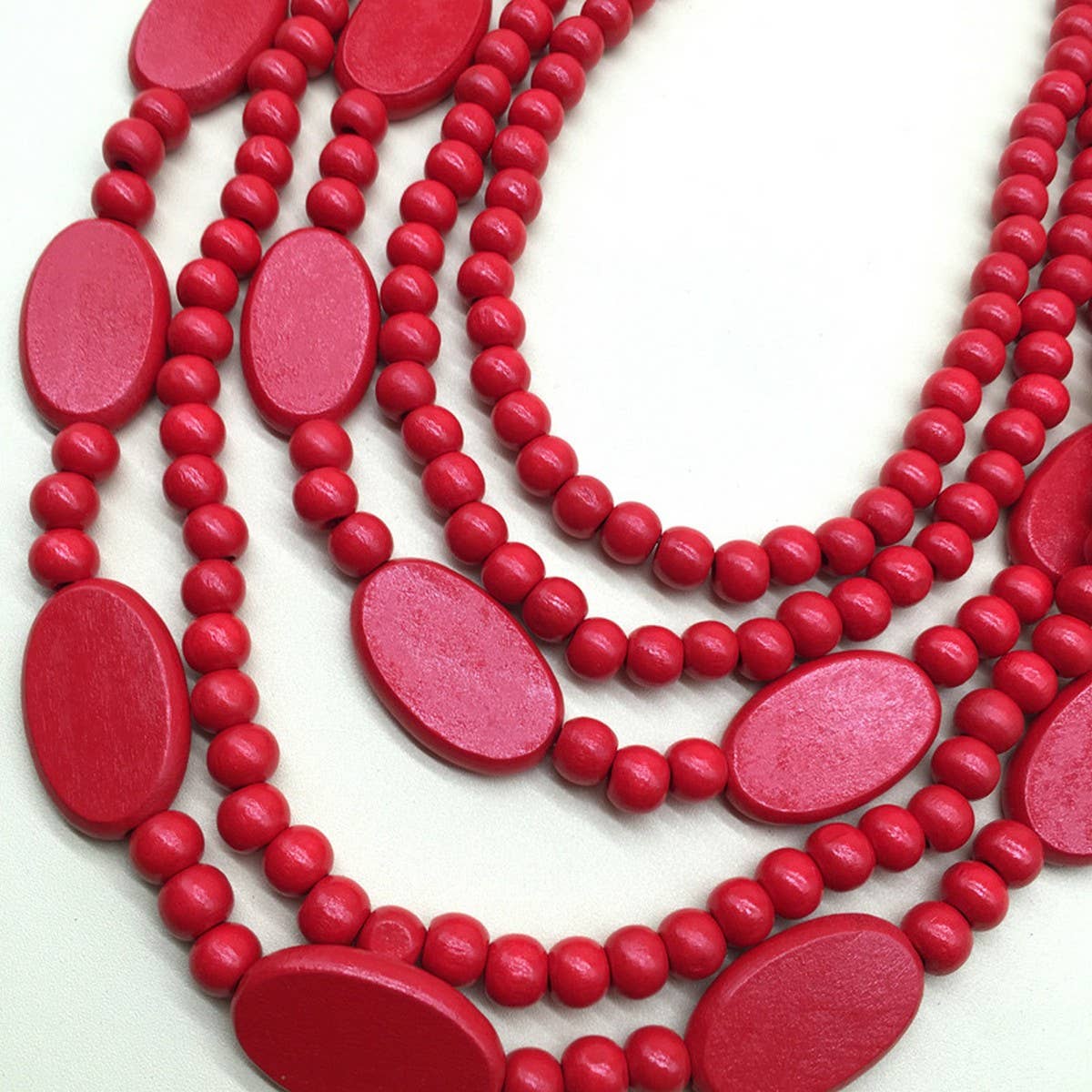 WOOD BEADED MULTI-LAYER RED WOOD BEAD NECKLACE_CWMM4974