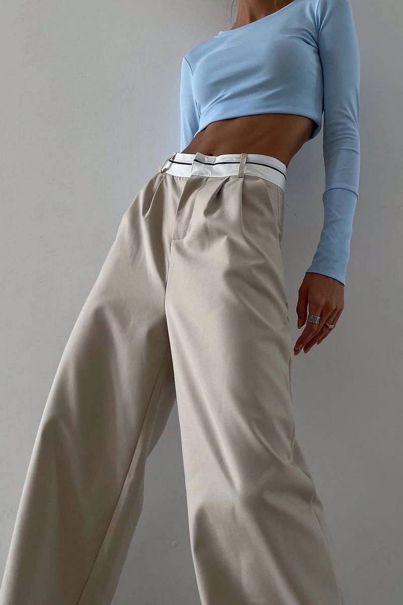 CWBLP1497_SOLID COLOR LOOSE CASUAL MOPPING SUIT PANTS