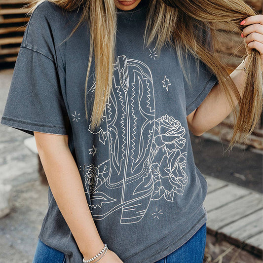 Line pattern printed short sleeve T-shirt