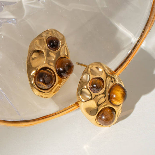 LUXURY STAINLESS STEEL NATURAL STONE EARRINGS