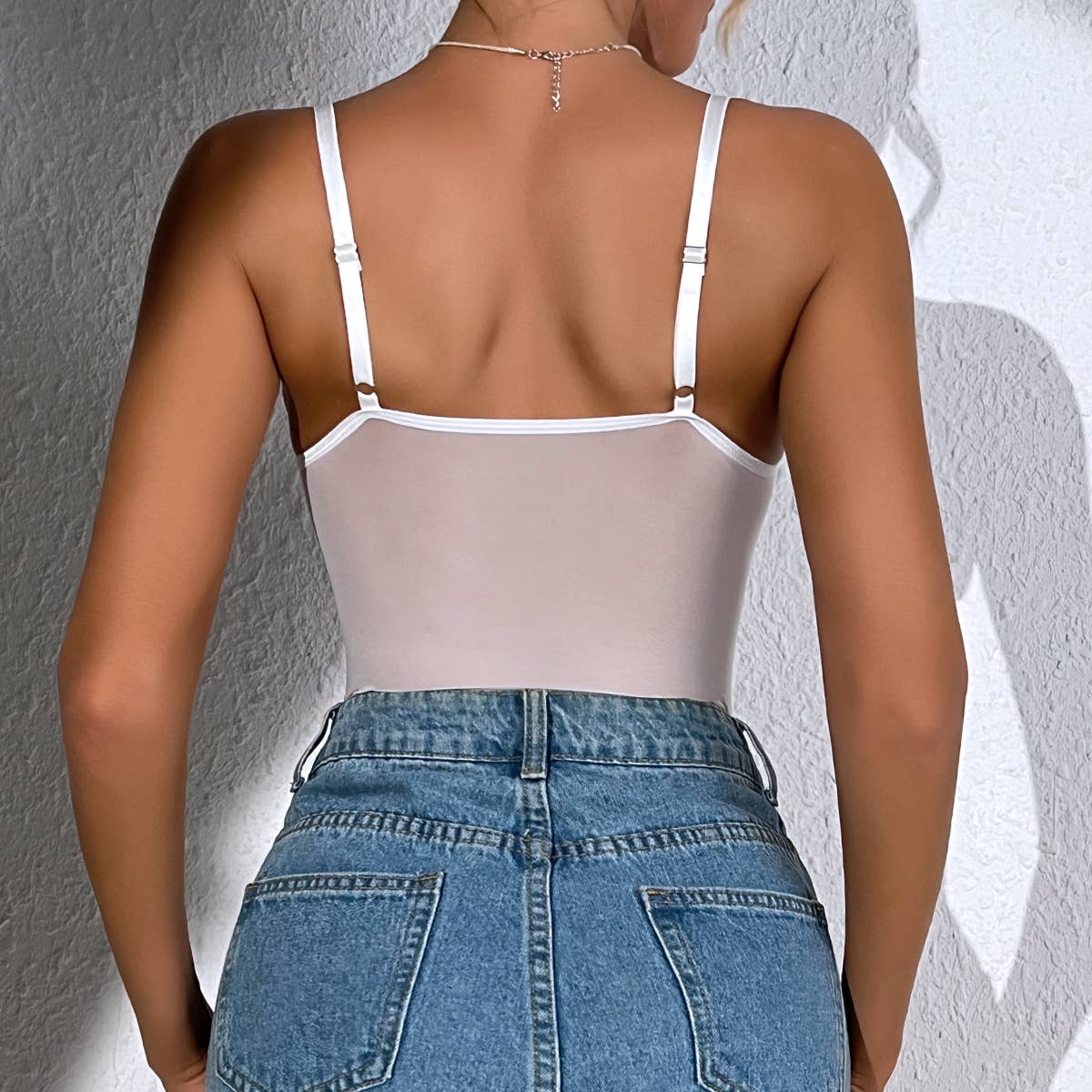 SEXY LACE SOLID COLOR STRIPED SLIM BODYSUIT