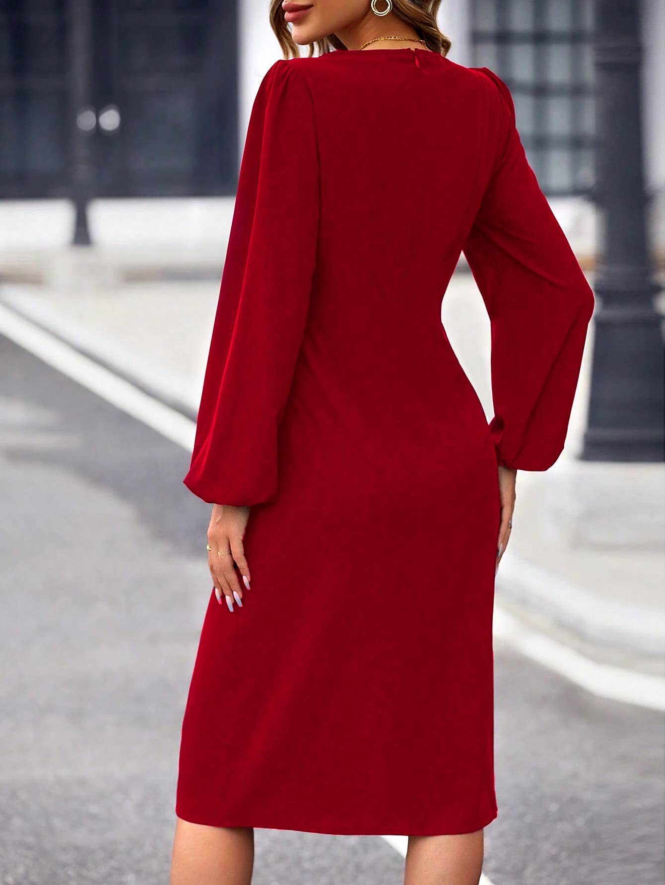 Temperament square collar waist dress