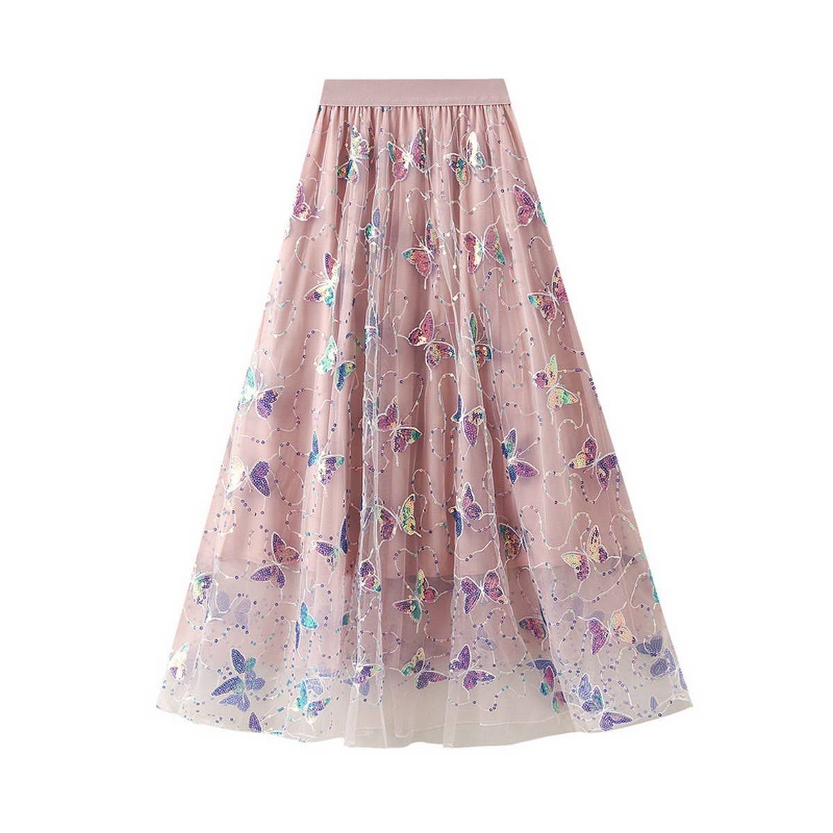 Sequin Butterfly Tulle Midi Skirt