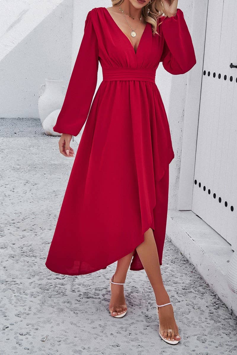 CWDMD4831_SPRING AND AUTUMN SLIM WAIST DRESS WITH SEXY SWING