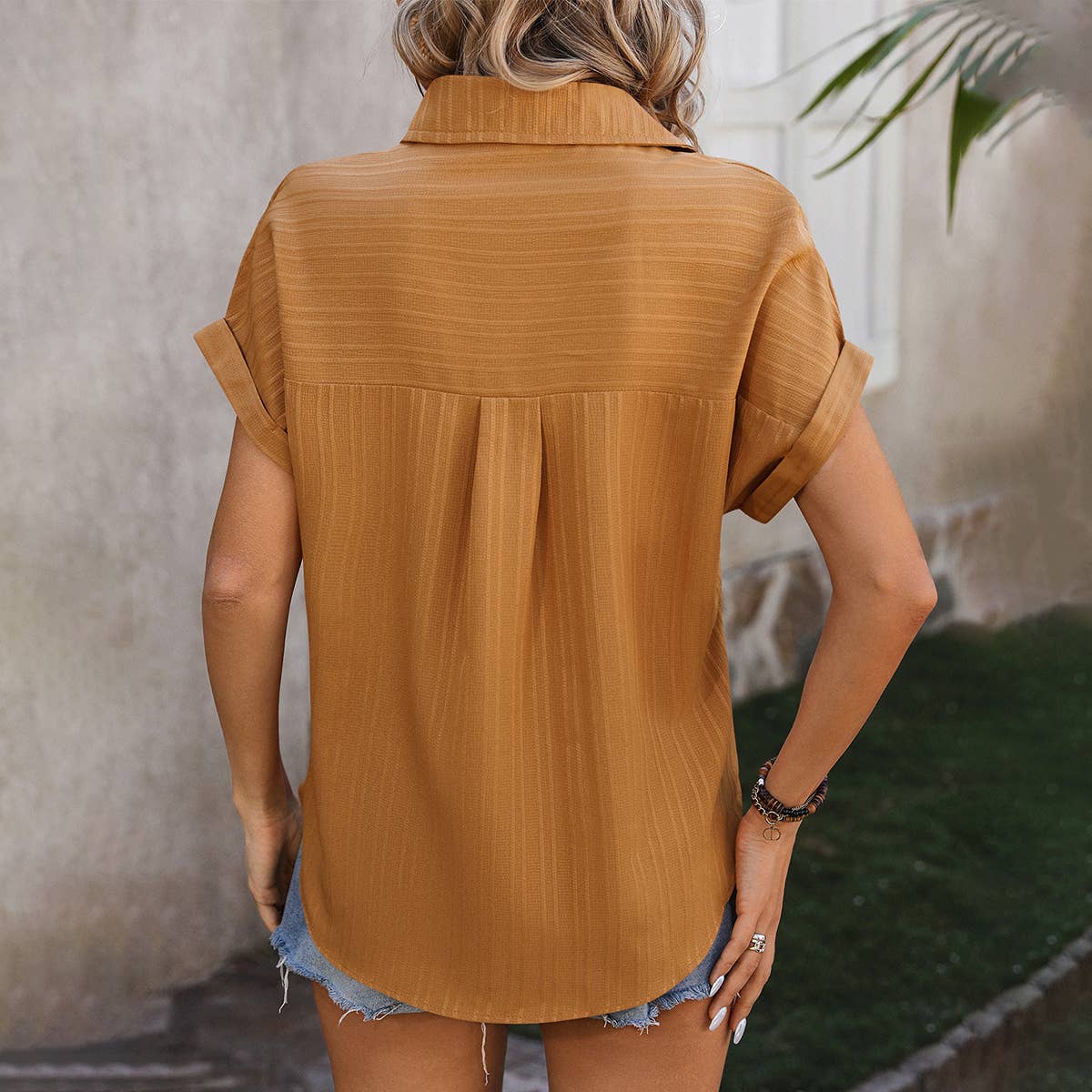 WOMEN'S CASUAL LOOSE BUTTON SHORT SLEEVED SHIRT_CWTBLS0455