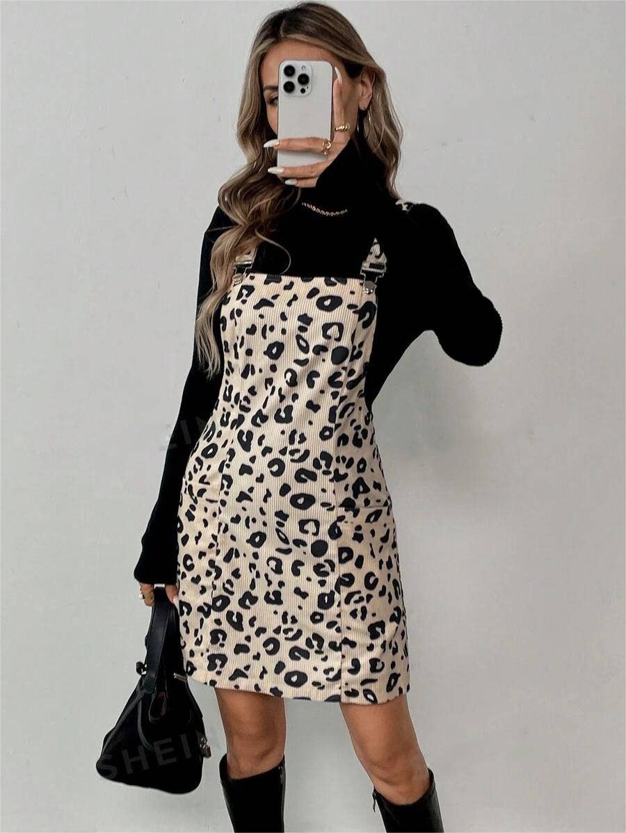 LEOPARD POCKET CASUAL ADJUSTABLE STRAP DRESS