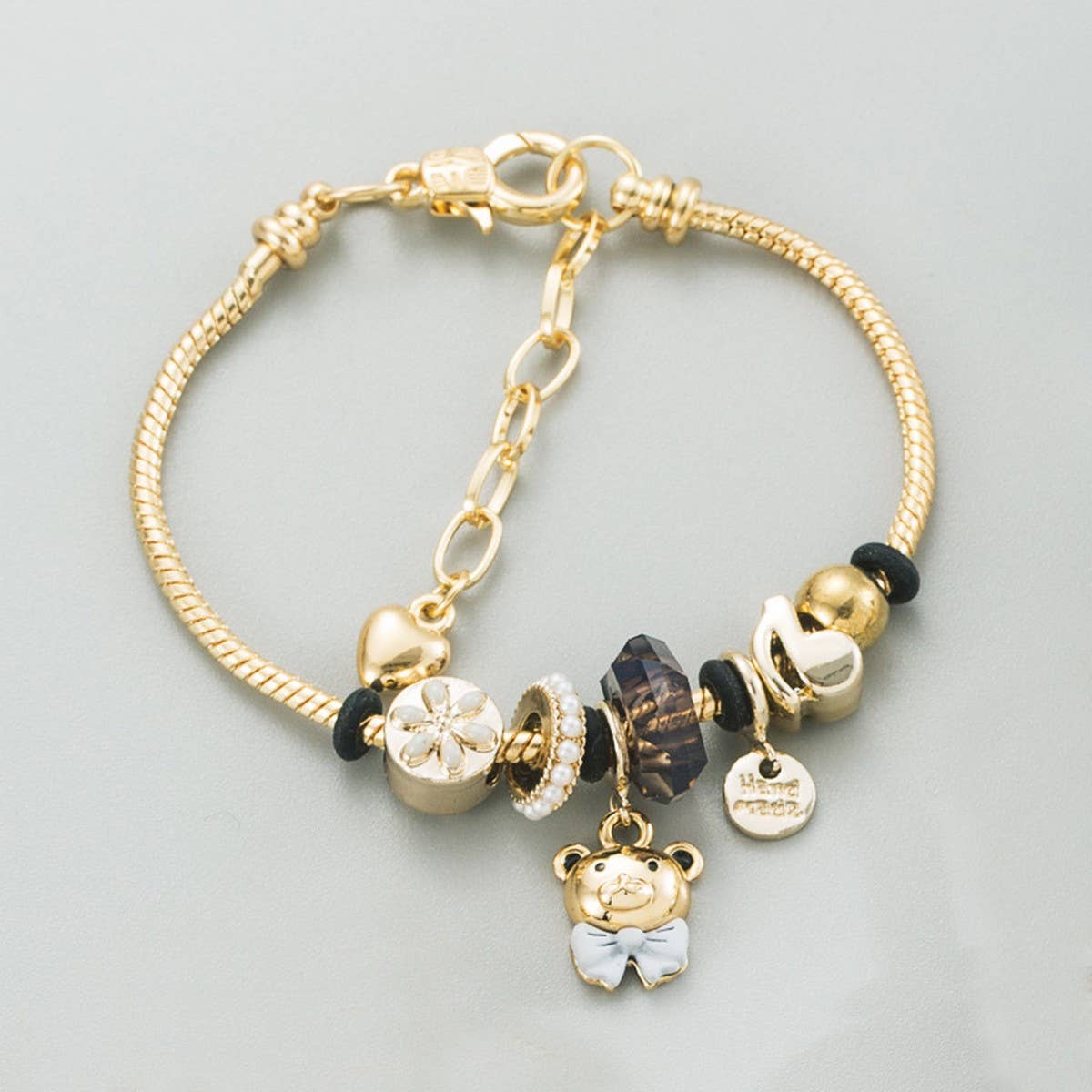 Adjustable Gold Bear & Rhinestone Bracelet_CWMM8626