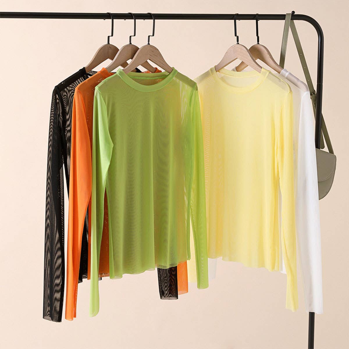 Candy Color Blouse - Long Sleeve Mesh Top_CWTBLL3620