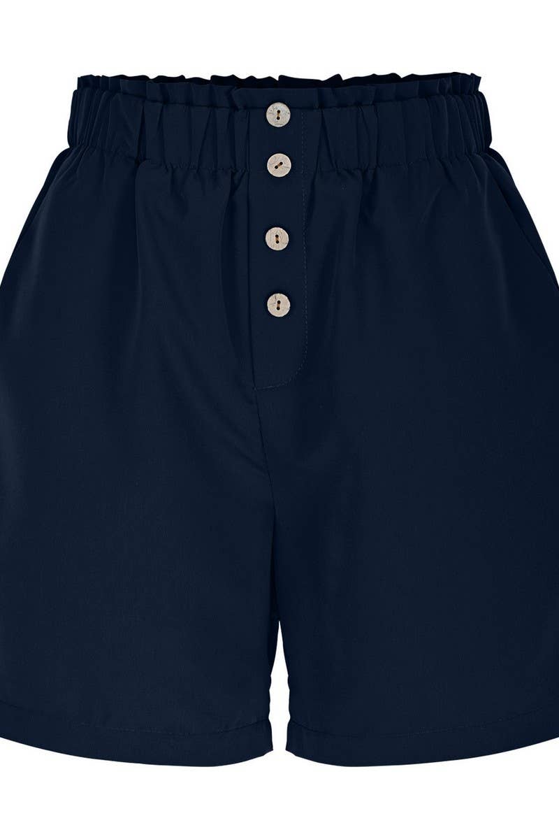 CWBSP0561_SOLID ELASTIC WAIST BUTTON CASUAL SHORTS