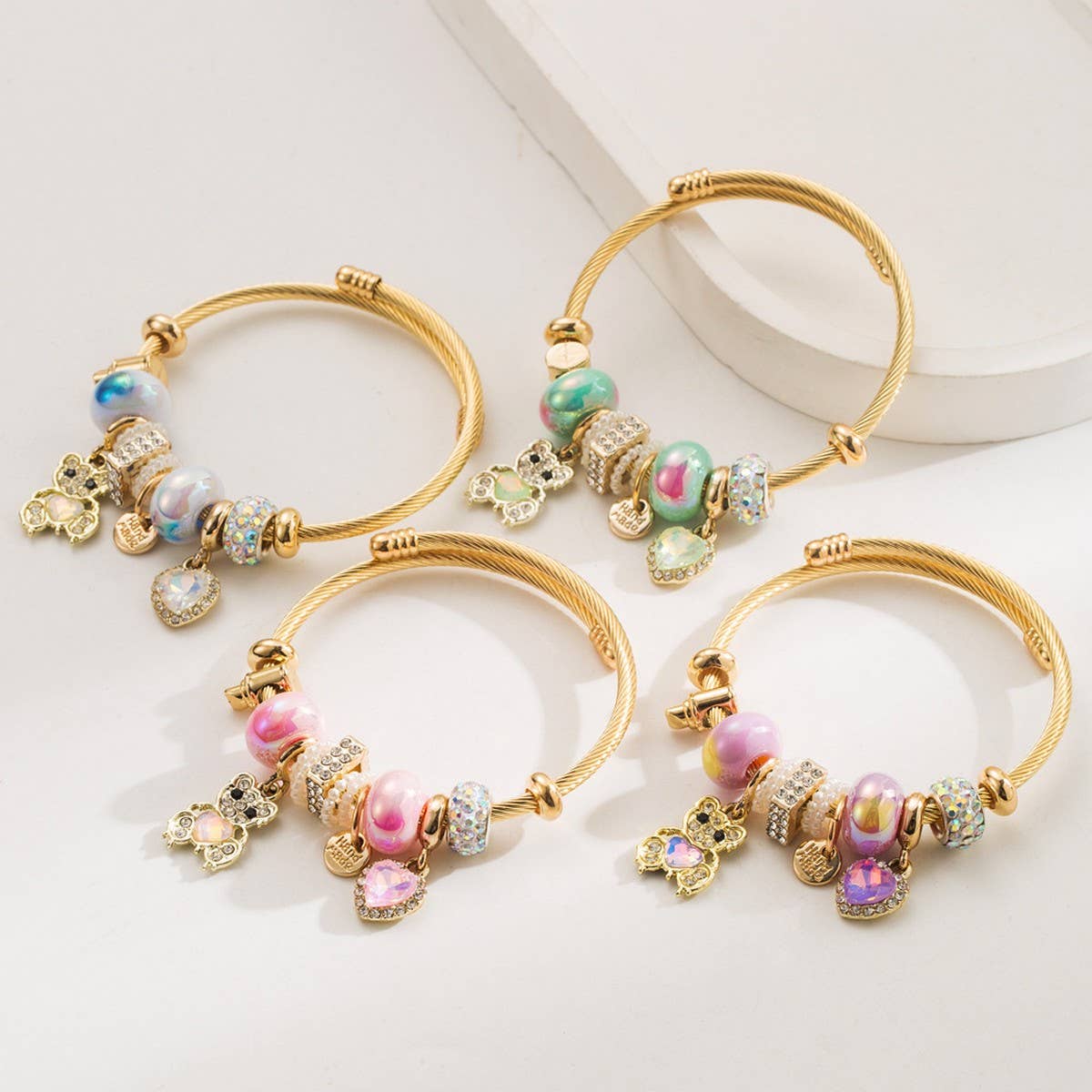 Trendy Stainless Steel Bracelet with Bear & Heart