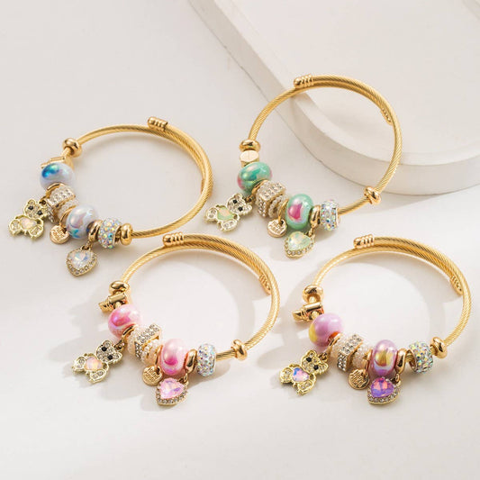 Trendy Stainless Steel Bracelet with Bear & Heart