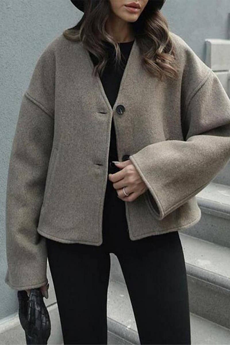 CWOCO0964_V-NECK SINGLE-BREASTED LOOSE SHORT COAT