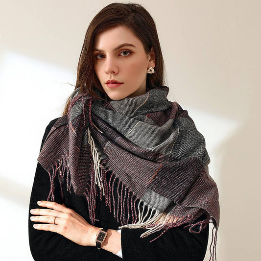 WOMEN FASHION LONG SHAWL BIG GRID SCARF